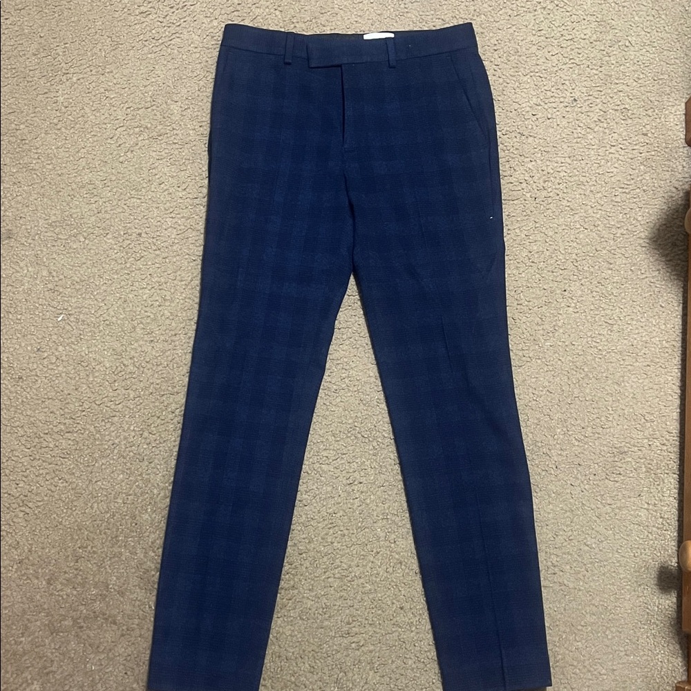 Topman Navy Plaid Dress Pants
